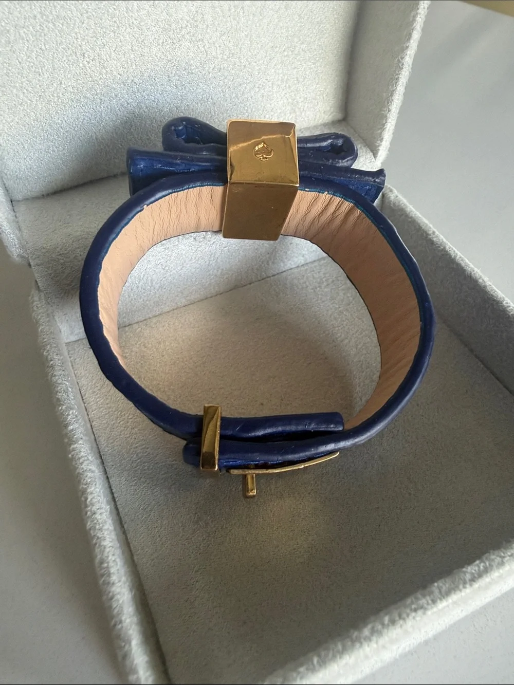kate spade Royal Blue Leather Bow Bracelet with Gold Hardware - Picture 3 of 3